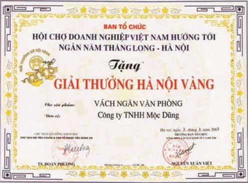 Giải thưởng Hà Nội Vàng 2003 - Công Ty Cổ Phần Him Lam Mộc Dũng